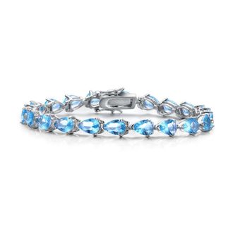 Rachel Glauber White Gold Plated with Colored Pear Shaped Cubic Zirconia Tennis Bracelet