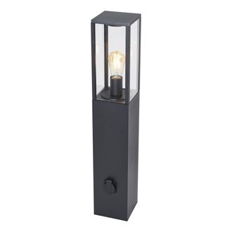 QAZQA Moderno L&aacute;mpara De Pie Moderna Para Exterior Negra 80cm Con Enchufe Ip44 - Charlois Pl&aacute;stico /vidrio Rectangular Adecuado Para Led Max. 1 X 15 Watt - 
