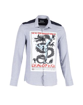 Kenzo Kenzo Dragon Kick Queen of Kung Fu geruit shirt in blauw katoen