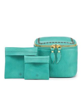 OLD TREND Celosia Genuine Leather Cube Jewelry Case in Aqua at Nordstrom