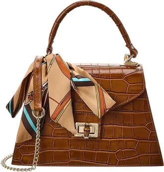 Persaman New York Marta Croc Embossed Satchel with Scarf in Saddle at Nordstrom Rack