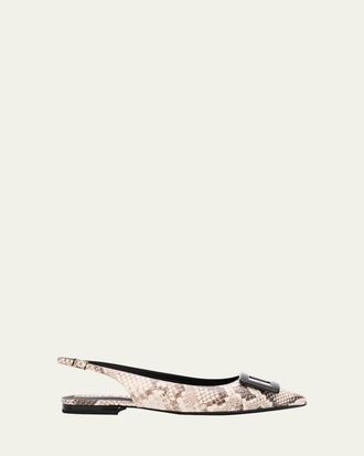 Roger Vivier Gommettine Snake-Embossed Leather Slingback Flats