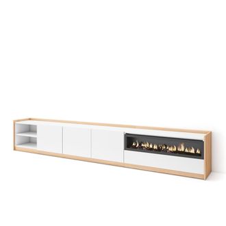 Skraut Home Skraut Home - Mueble Tv, Televisi&oacute;n, 310x37x50cm, Para Tv Hasta 80, Chimenea El&eacute;ctrica, Blanco Y Roble Soft