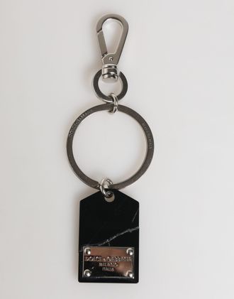 Dolce & Gabbana Black Silver Brass LogoPlaque Metal Ring Keyring Womens Keychain (Pre-Owned)