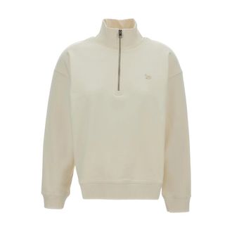 Maison Kitsun&eacute; Zip-throughs, female, Beige, Size: XS Baby Fox Half Zip Sweatshirt