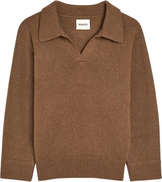 Khaite Herve Cashmere Polo Jumper - Camel - L (UK14 / L)