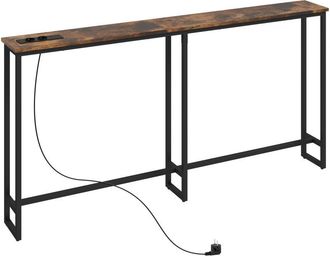 HOMCOM Homcom - Mesa De Consola Estrecha Consola De Recibidor Mesa De Sof&aacute; Con Estaci&oacute;n De Carga Marco De Acero Estilo Industrial Marr&oacute;n R&uacute;stico