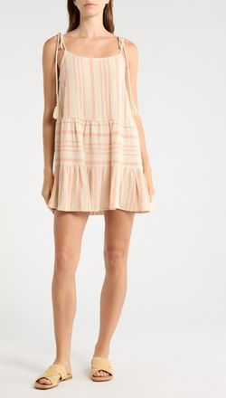 Elan Stripe Tie Shoulder Cotton Cover-Up Dress in Cayenne Stripe at Nordstrom, Size X-Small