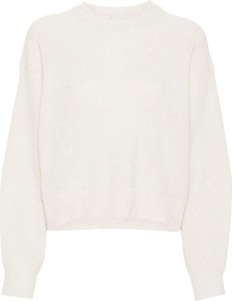 Brunello Cucinelli sequin-embellished knitted jumper - women - Polyamide/Polyester/Wool/Cashmere - M - Neutrals