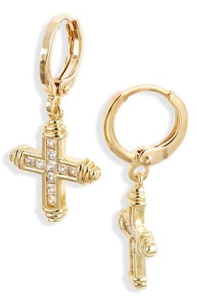 CHILD OF WILD Lydia Huggie Hoop Cross Drop Earrings in Gold at Nordstrom