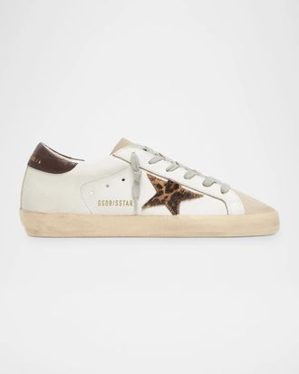 Golden Goose Super-Star Leather And Leopard-Print Pony Hair Low-Top Sneakers
