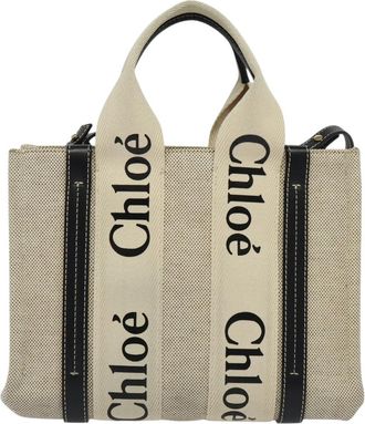 Chloé Woody Beige Canvas Handbag (Pre-Owned)