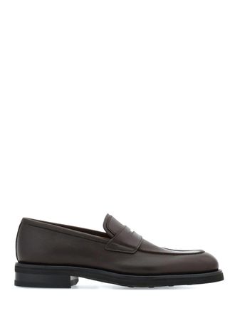 Ferragamo Brown Leather Penny Loafers with Low Stacked Heel