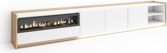 Skraut Home Skraut Home - Mueble Tv, Televisi&oacute;n, Muebles De Sal&oacute;n, Almacenaje, 310x37x50cm, Para Tv Hasta 80, Chimenea El&eacute;ctrica, Led, Estilo Moderno, Blanco Y Ro
