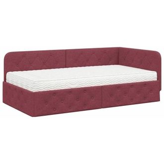 vidaXL Corner Bed Frame with Mattress Wine Red 90 x 190 cm Fabric vidaXL