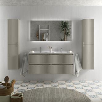 Cygnus Bath Mueble De Ba&ntilde;o Kira 120cm Gris Mate 4 Cajones Lavabo 2 Pozas Porcelana