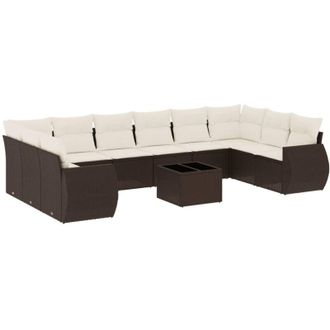 vidaXL Set De Sof&aacute;s De Jard&iacute;n 11 Pzas Cojines Rat&aacute;n Sint&eacute;tico Marr&oacute;n Vidaxl