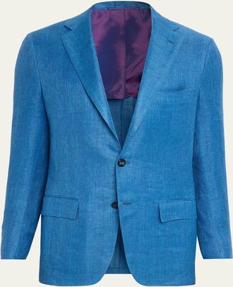 Kiton Mens Linen, Cashmere and Silk Herringbone Sport Coat