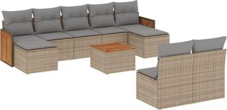 vidaXL Juego De Sof&aacute;s Jard&iacute;n Con Cojines Beige 10 Pzas Rat&aacute;n Sint&eacute;tico Vidaxl