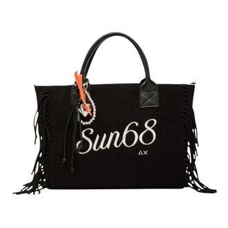 Sun 68 Fringes Cali Midi Bag Knit - Bags - Mujer - Negro - ONE SIZE