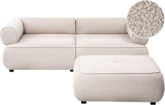 Beliani 3 Seater Sofa with Ottoman Beige Boucle Rolled Armrests Quality Upholstery Couch Tufted Seat with Footstool Mid-Century Modern Style Living Room SALLA