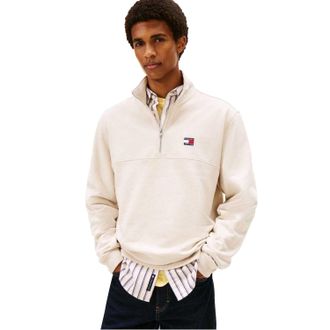 Tommy Jeans Heren Timberland Logo Zip Neck Sweatshirt (Antiek Wit)