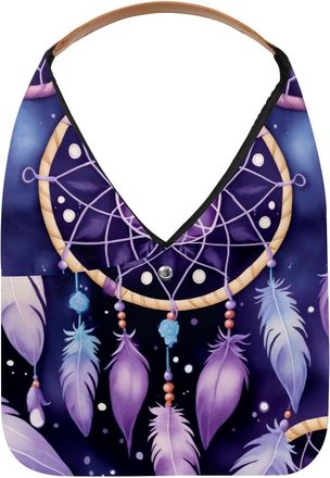 Generic Purple Dreamcatcher Pattern Reusable Lightweight Grocery Bags - Foldable Into Compact Pouch, Washable & Sturdy, Multipurpose for Shopping and Travel