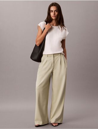 Calvin Klein Womens Stretch Crepe Trousers - Green - XL