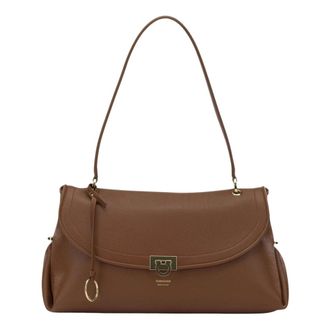 Ferragamo Gancini Medium Schoudertas - Dames - Tassen - Bruin - Maat: ONE Size Katoen