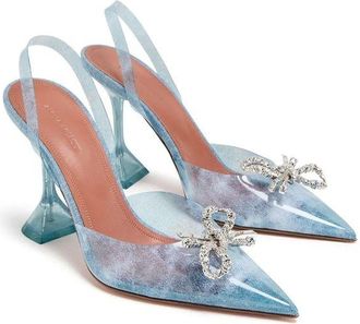 Amina Muaddi Womens Plexiglass Pointed-Toe With Crystal Bow Heel Blue Upper Leather