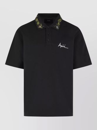 Amiri floral cotton polo shirt embroidered collar