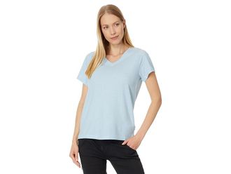 Smartwool Perfect V-Neck Short Sleeve T-Shirts Womens Clothing Winter Sky Heather : MD, Cotton/Wool
