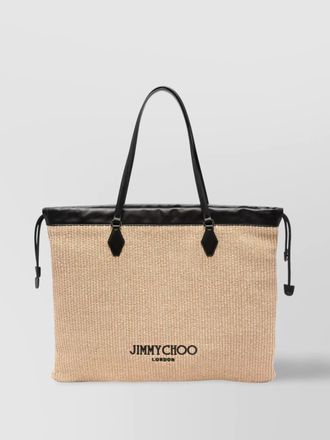 Jimmy Choo London raffia tote bag side drawstrings