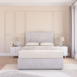 Sloomy Kansas Plush Bed Set With No Drawers Mattress & 26 Headboard in Silver | Size: Super King