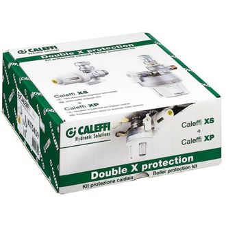 Caleffi KIT 545900 545950. Double X protection. Confezione composta da: - Filtro defangatore magnetico sottocaldaia, - Dosatore di polifosfati sottocaldaia