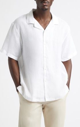 Reigning Champ Retreat Relaxed Linen Camp Shirt in White at Nordstrom, Size Xx-Large