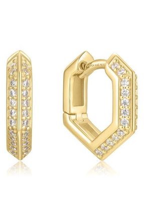 Ania Haie Pav&eacute; Shield Huggie Hoop Earrings in Shiny Gold at Nordstrom
