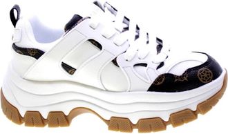 Guess Witte vegan sneakers met pioenlogo - Dames - Sneakers - Wit - 40 EU - Leer - Schoenen