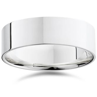 Pompeii3 7mm Flat High Polished Wedding Band 10K White Gold Plain Mens Ring Comfort Fit Size: 8.5