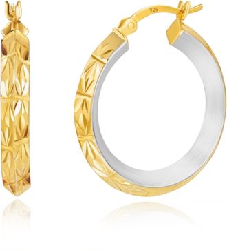 MAX + STONE 14K Yellow Gold Plated 25mm Inside Out Two Tone Hoop Earrings