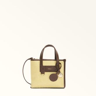 Furla Divide It Borsa Shopping Mini Toni Freesia Giallo Intreccio Toscana Colorblock + Pelle Di Vitello Morbida Donna