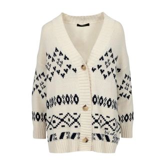 Max Mara Truien & Vesten, Dames, Veelkleurig, M, Katoen, Acacia Oversized Katoenen Jacquard Cardigan