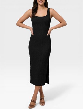 Rachel Roy Emi Sleeveless Pucker Knit Midi Dress in Black at Nordstrom, Size Xx-Large