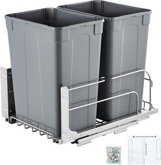 OEM Cubo De Basura Extra&iacute;ble De 2 X 32,8 L, Doble, Para Cocina, Con Montaje Bajo Encimera, Carga 30 Kg, Con Puerta Corredera Y Cierre Suave, Para Armario 