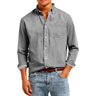 Generic Mens Long Sleeve Shirts Tops UK Plus Size Casual Button Up ShirtClassic Fit Casual with Chest Pocket and Adjustable Cuffs Top Ladies Spring Summer Blo