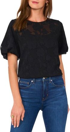 Vince Camuto Puff Sleeve Jacquard Chiffon Top in Rich Black at Nordstrom, Size X-Large