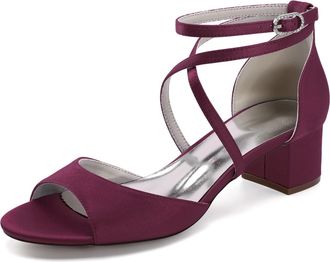 Generic Wedding Bridal Shoes Womens Chunky Heels Sandals Bridal Ankle Strap Dress Shoes Wedding Party Low Heel Shoes 4.5Cm,Burgundy,10 UK