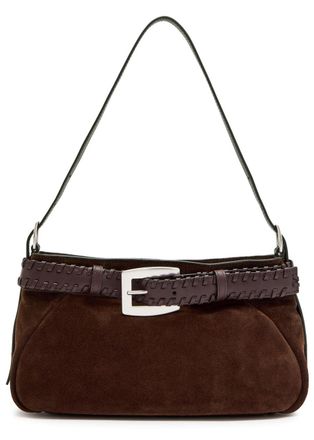 Staud Brooklyn Belted Leather and Suede Shoulder bag - Dark Brown - One Size