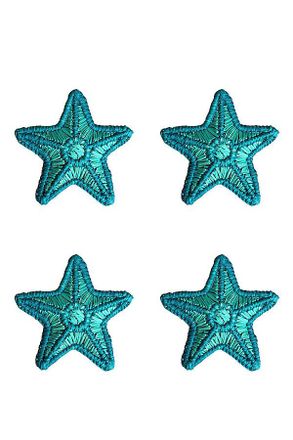 Anthropologie Coro Cora Handwoven 3D Blue Starfish Napkin Rings, Set of 4