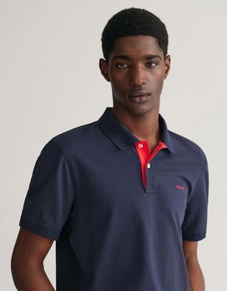 GANT Mens GANT Regular Fit Short Sleeve Contrast Pique Rugger - 433 Evening Blue - Navy - Size: 36